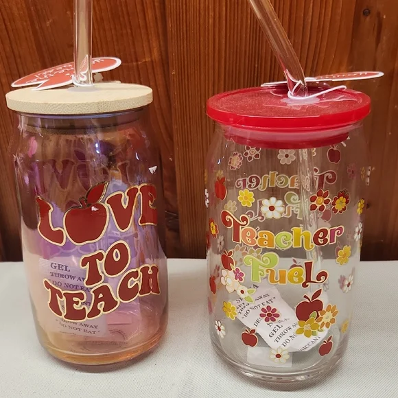 Sheffield Home Teacher-Themed Glass Jars with Straws - Red and Yellow - Picture 2 of 6